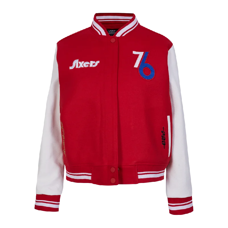 NBA PHILADELPHIA 76ERS CITY EDITION 24-25 WOMEN'S RIB WOOL VARSITY JAC (RED/WHITE) Modern Women's 