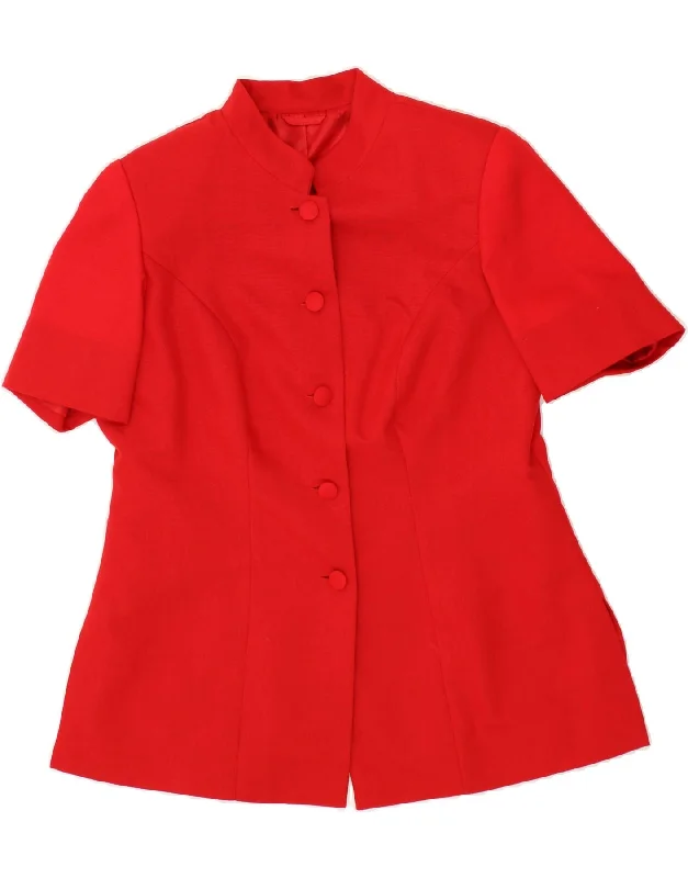 VINTAGE Womens 5 Button Short Sleeve Blazer Jacket UK 14 Medium Red Dapper Women's Bow - adorned