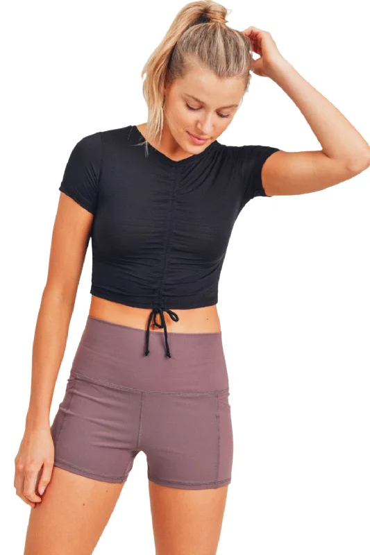 Mono B Perforated Ruched Crop AT-A038 Cool Women's Distressed