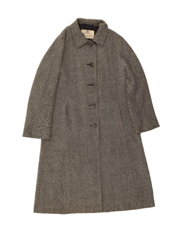 AQUASCUTUM Womens Overcoat UK 10 Small Grey Striped Viscose Classic Streetwear Style for 