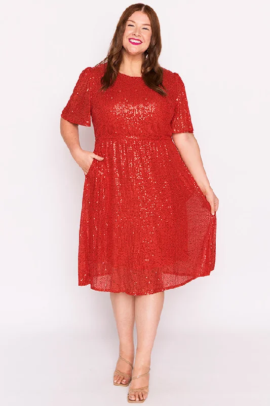 Tinsley Red Sequins Dress Modern Women's Tech