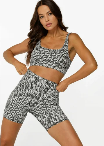 Lorna Jane Retro Seamless Sports Bra - Monochrome Argyle Print Cozy Women's Sherpa - lined