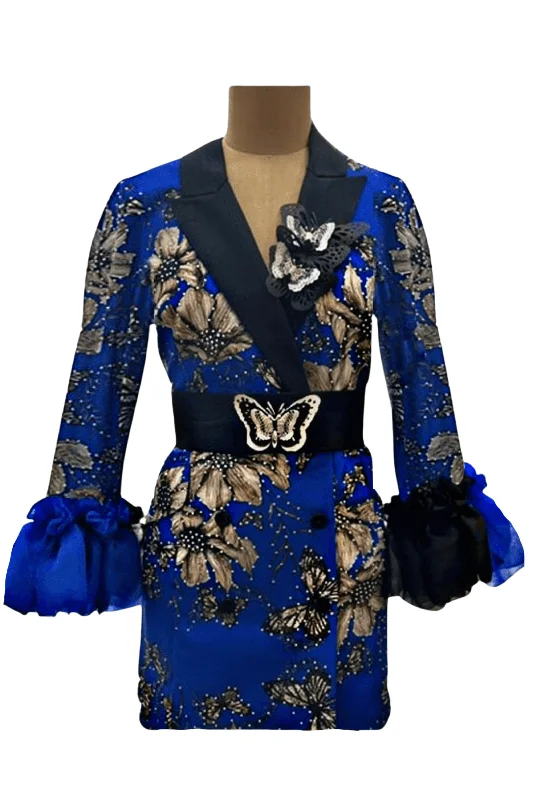 Blue Butterfly Blazer Dress Classic Women's Tweed
