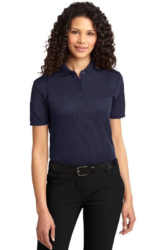 Port Authority Womens Dry Zone Moisture Wicking Short Sleeve Polo Shirt - Navy Blue Classic Women's Pin - striped