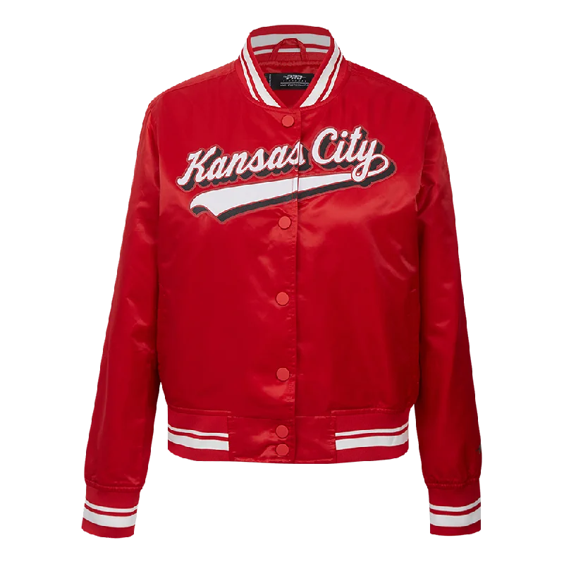 NFL KANSAS CITY CHIEFS SCRIPT TAIL WOMEN'S SATIN JACKET (RED) Classic Women's Tweed