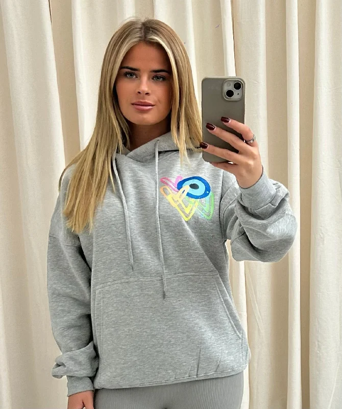Neon Heart/Evil Eye Graffiti Hoodie Grey Business