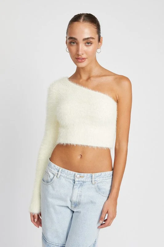 One Shoulder Fluffy Sweater Top Laid - back Women's Vibe