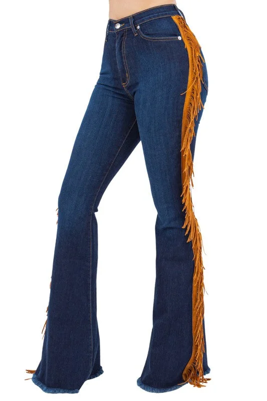 Fringe Bell Bottom in Dark Blue Monochromatic Office Style