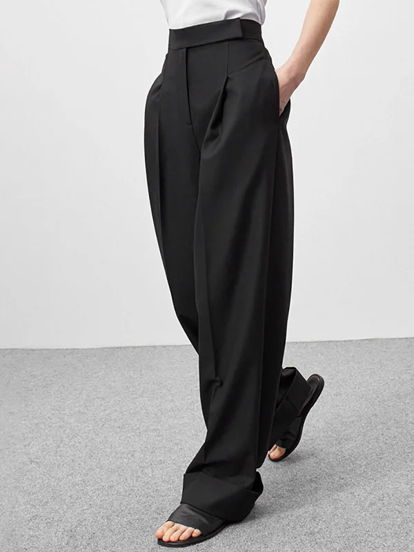 BerryBetty - Nostalgia Pleat Wide Leg Pants Classic Women's Tweed