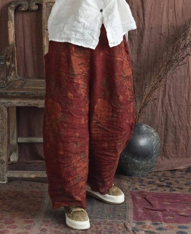 Loose Vintage Printed Casual Washed Wide-Leg Line Pants Unique Women's Upcycled