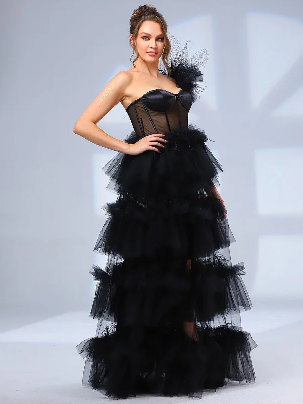 Corset Wedding Dresses Black A line Cutout Tulle Gowns Edgy Women's Punk