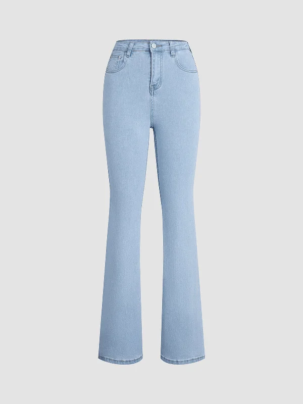 BerryBetty - Leisurely Denim Flared Jeans Youthful Women's Pop