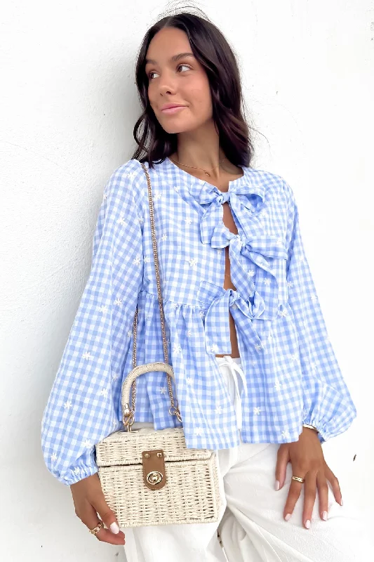 Nyssa Top Blue Gingham Youthful Women's Anime - inspired