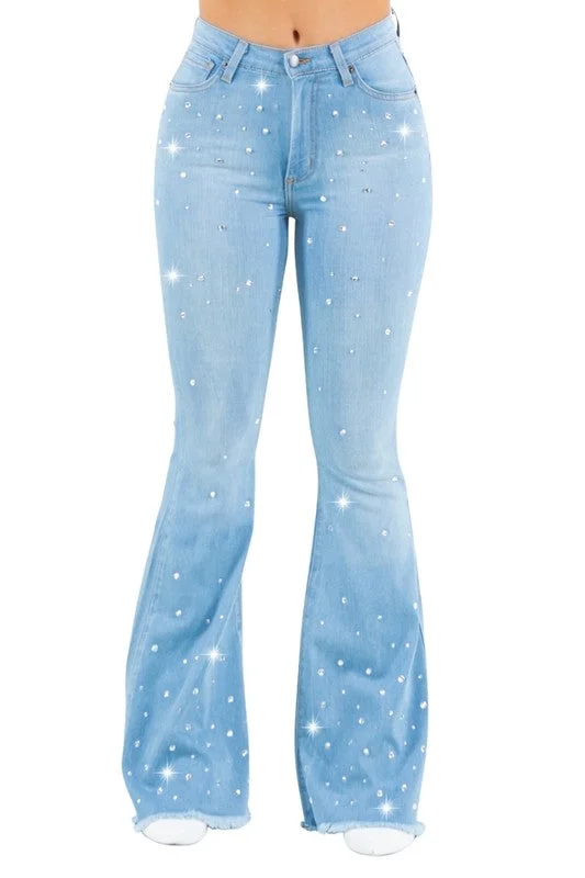 Vegas Glam Bell Bottom Jean in Light Wash French