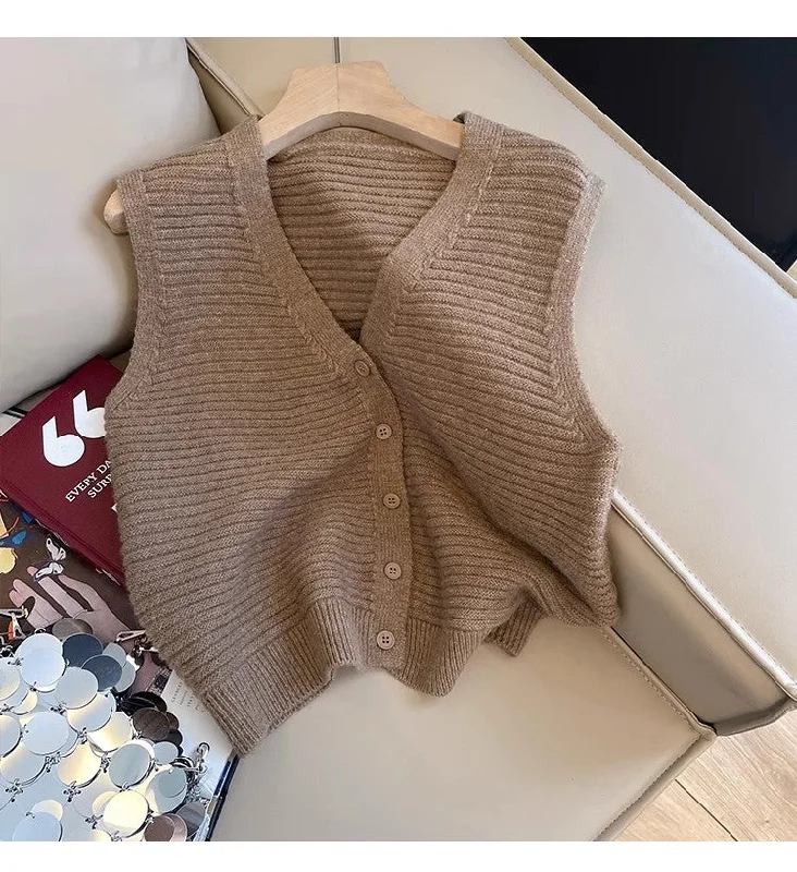 Solid color retro V-neck sleeveless knitted vest for women sleeveless top S5022 Hip Women's Urban Solid color retro V-neck sleeveless knitted vest for women sleeveless top S5022 Hip Women's Urban
