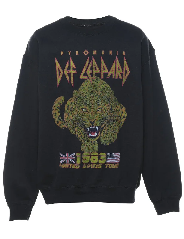Def Leppard Printed Black Sweatshirt - M Vintage Women's 1970S 