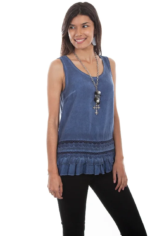 Scully Womens Indigo Rayon Scoop Neck S/L Tunic Cool Women's Distressed