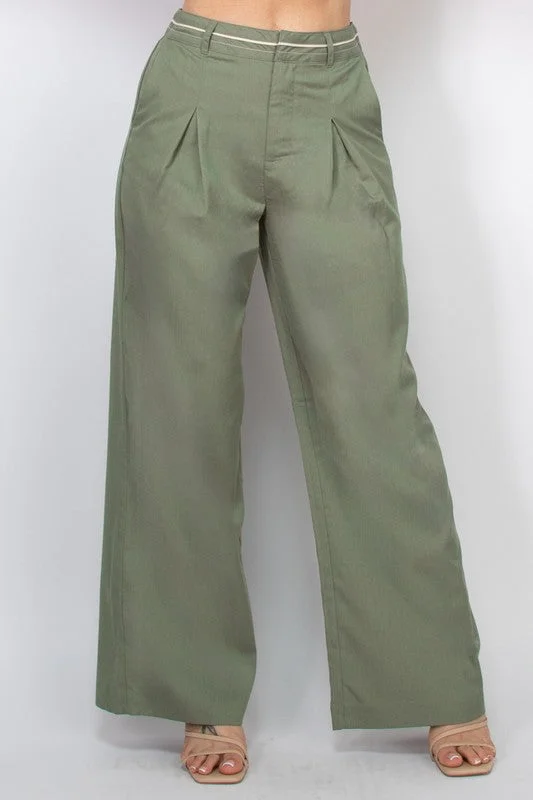 Pintuck Woven Wide Leg Pants Adventure