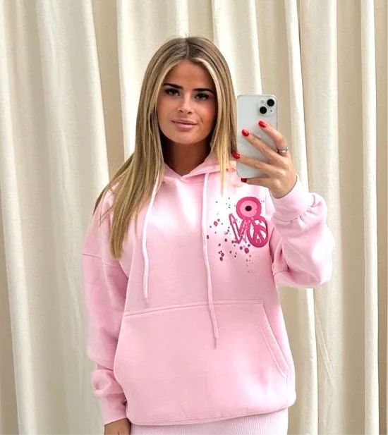 Pink Evil Eye, Peace, Heart Graffiti Hoodie Pink Relaxed Women's 