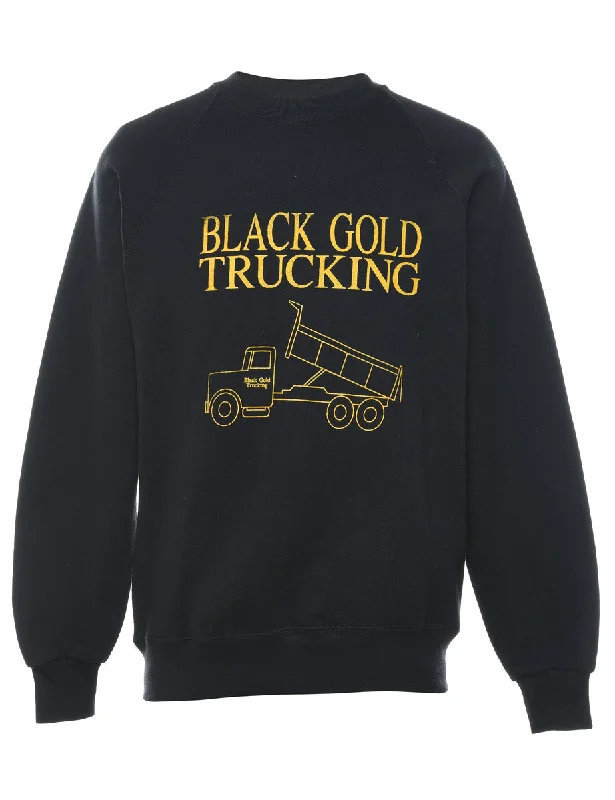 Black & Yellow Trucking Design Printed Sweatshirt - M Athletic Women's High - 
