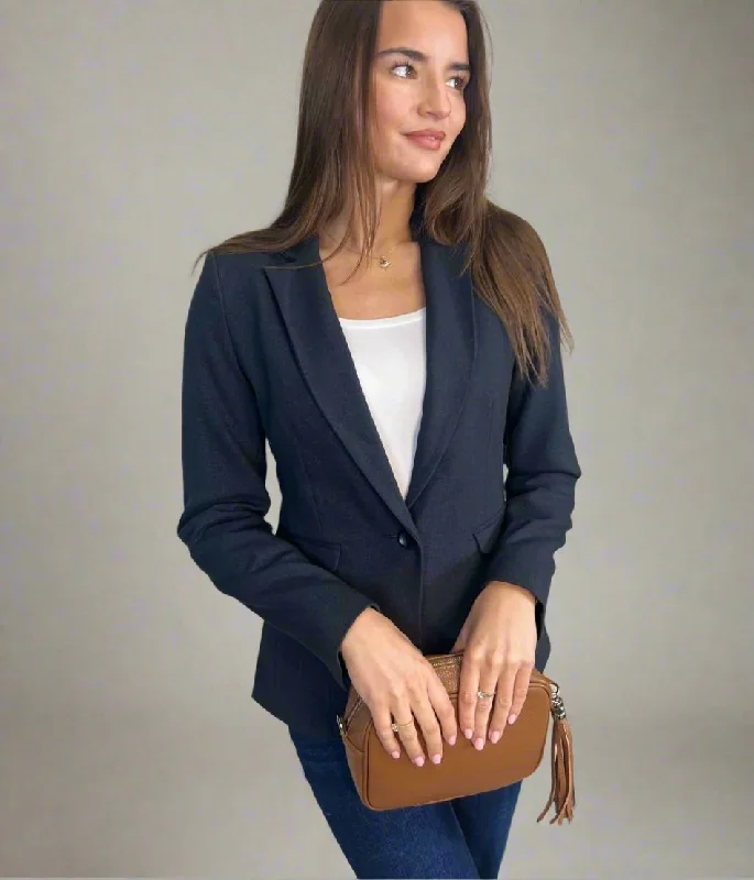 Navy Blue Single Breasted Blazer Relaxed Women's Beachy