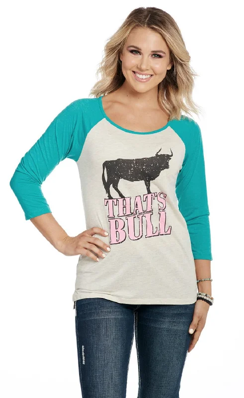 Cowgirl Up Womens That Is Bull Oatmeal/Turquoise Cotton Blend S/S T-Shirt Modern Women's Cowgirl Up Womens That Is Bull Oatmeal/Turquoise Cotton Blend S/S T-Shirt Modern Women's