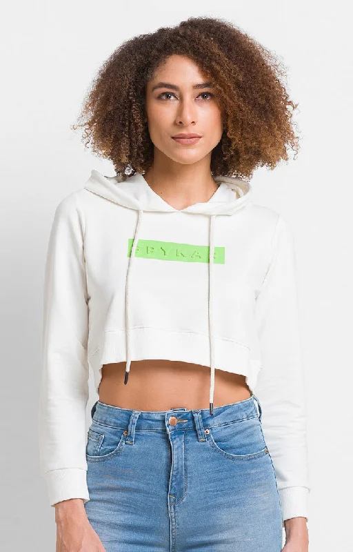 Spykar White Cotton Blend Full Sleeve Hooded Sweatshirts For Women Rugged Women's Outdoor 