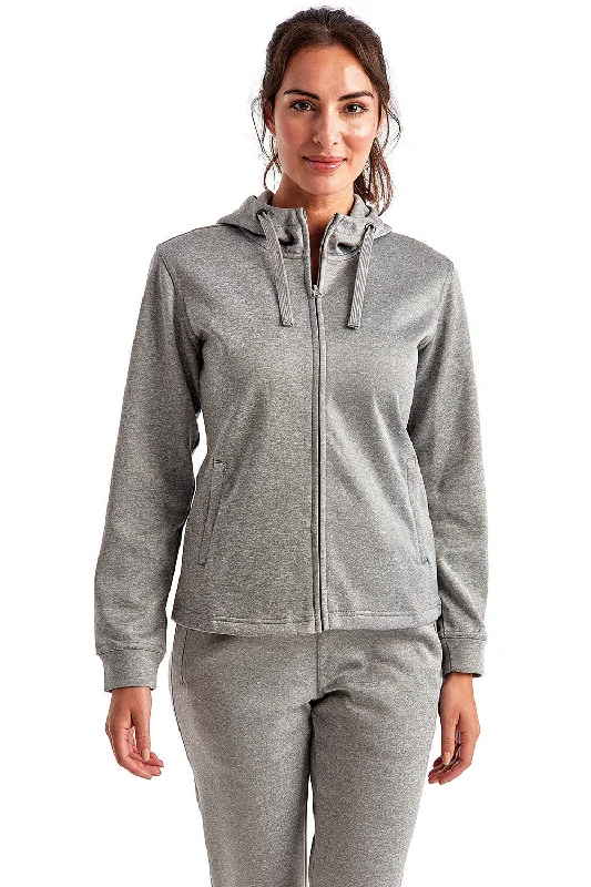TriDri Womens Moisture Wicking Full Zip Hooded Sweatshirt Hoodie w/ Pockets - Grey Melange - Closeout Modern Women's 