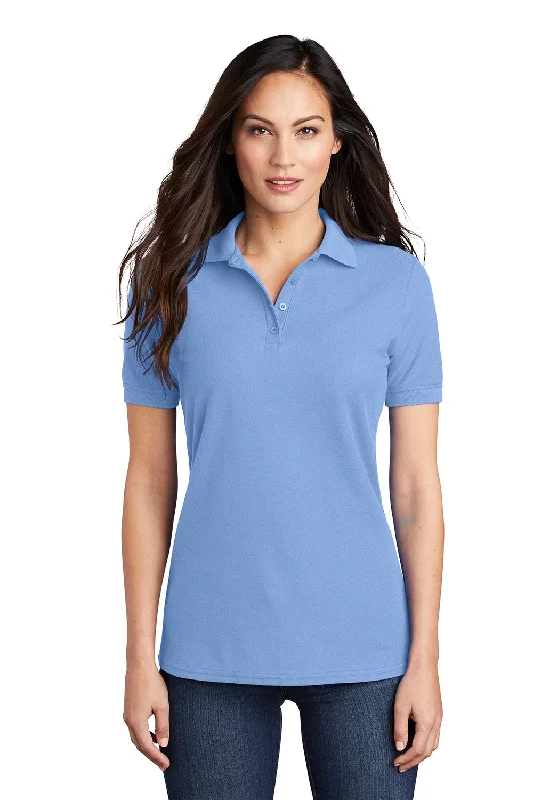 Port & Company Womens Core Stain Resistant Short Sleeve Polo Shirt - Light Blue Dapper Women's Bow - adorned