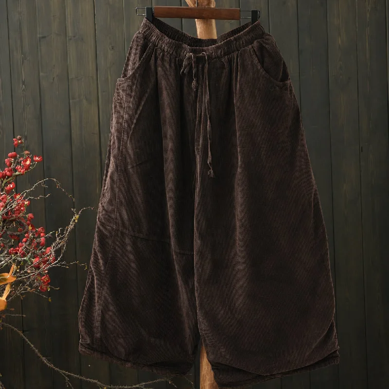 Women Winter Vintage Corduroy Tie-Waist Quilted Wide-Leg Pants Vintage Women's 1970S 