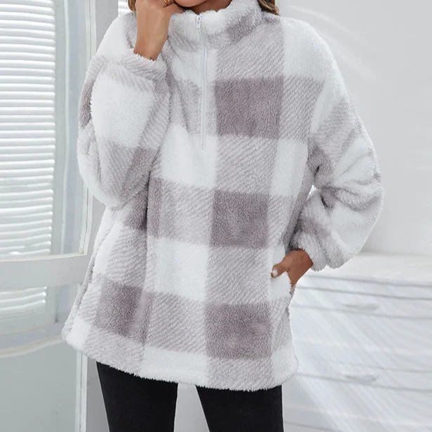 Plaid Printed Casual Loose Winter Woolen Sweater Wholesale Sporty Women's Tennis