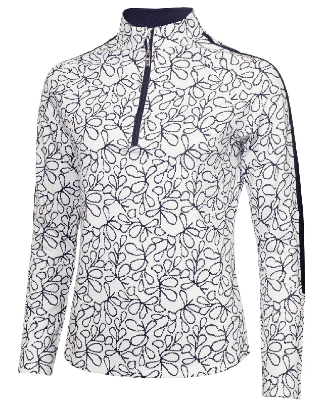 SIZE 14 - GREEN LAMB Mae Printed Zip Neck 046 White/Navy Flora Cozy Women's Sherpa - lined