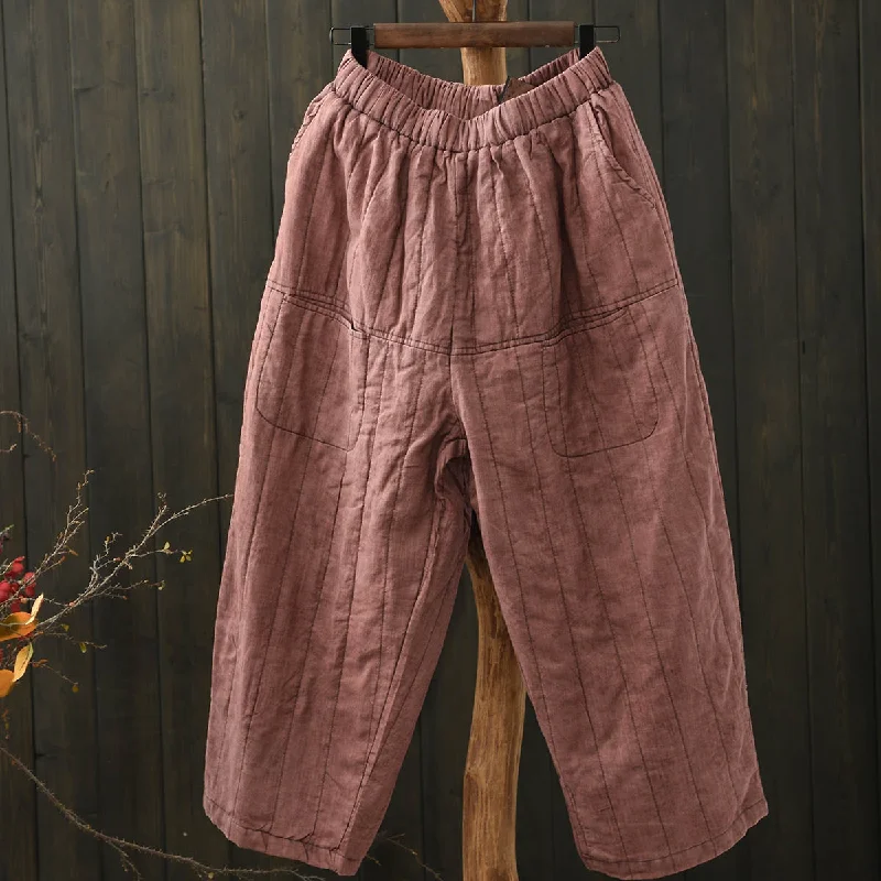 Women Winter Vintage Washed Linen Quilted Casual Pants Bohemian Women's Free