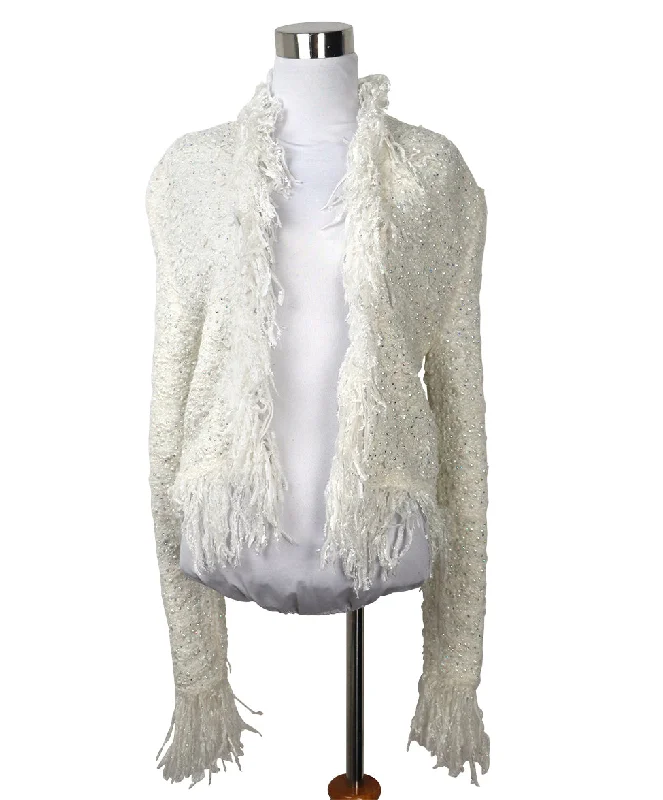 Balmain White Rhinestone & Pearl Blazer sz 0 Tough Women's Military - inspired