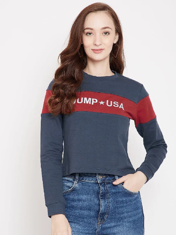 JUMP USA Women Navy Blue Sweatshirt Feminine Women's Soft 