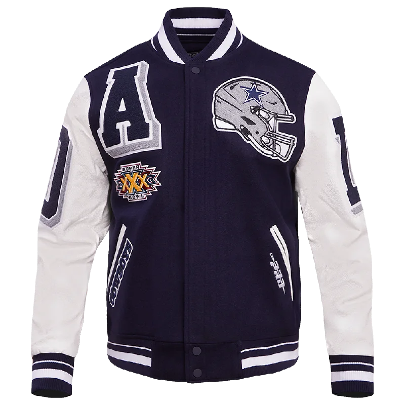 NFL DALLAS COWBOYS MASHUP MEN'S RIB WOOL VARSITY JACKET (MIDNIGHT NAVY/WHITE) Athletic Women's 