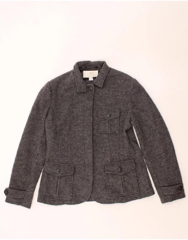 MARLBORO CLASSICS Womens Overcoat UK 14 Large  Grey Wool Polished Women's Silk