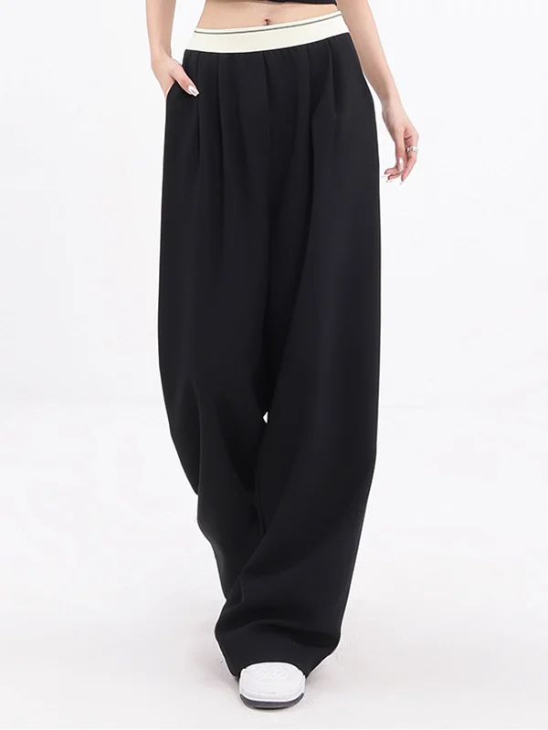 BerryBetty - Elastic Waistband Wide Leg Pants Sleek Women's 