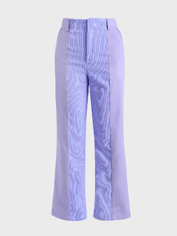 Midsize High Waist Straight Leg Colorblock Corduroy Pants with Pockets Earthy Women's 