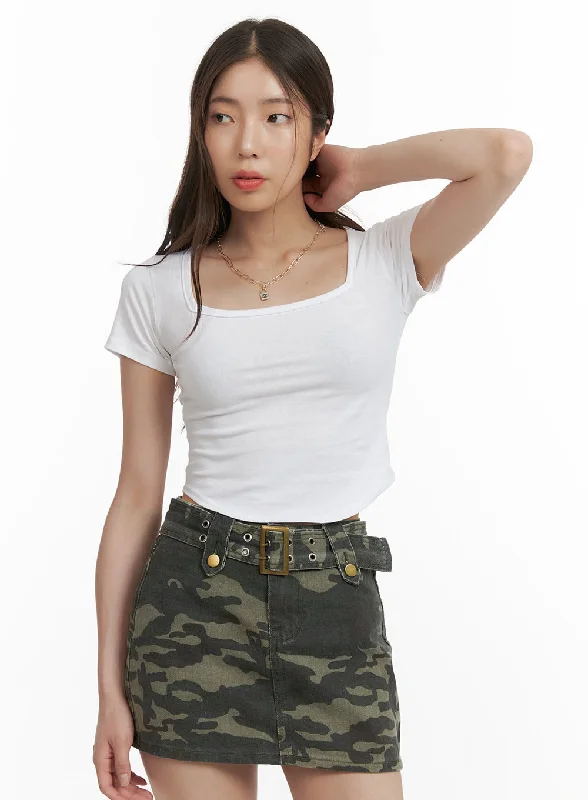 Square-Neck Crop Top CY416 Elegant Women's 