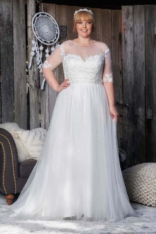 Plus Size Illusion Neckline with Elbow Length Sleeves Bridal Gown Size 20 - #SS 1353 Street Plus Size Illusion Neckline with Elbow Length Sleeves Bridal Gown Size 20 - #SS 1353 Street
