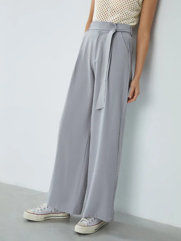 BerryBetty - Effortless Belted Wide Leg Pants Stylish Women's Neon