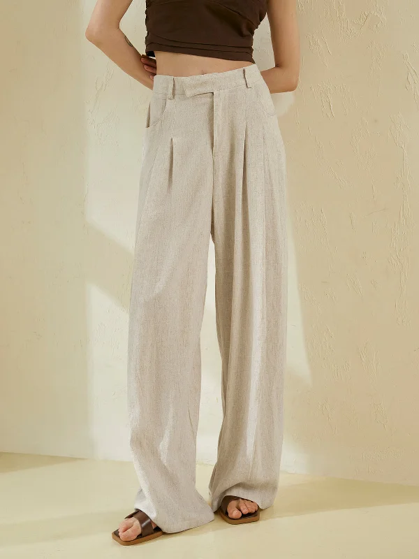 BerryBetty - Relaxed Fit Linen Wide Leg Pants Confident Women's Power