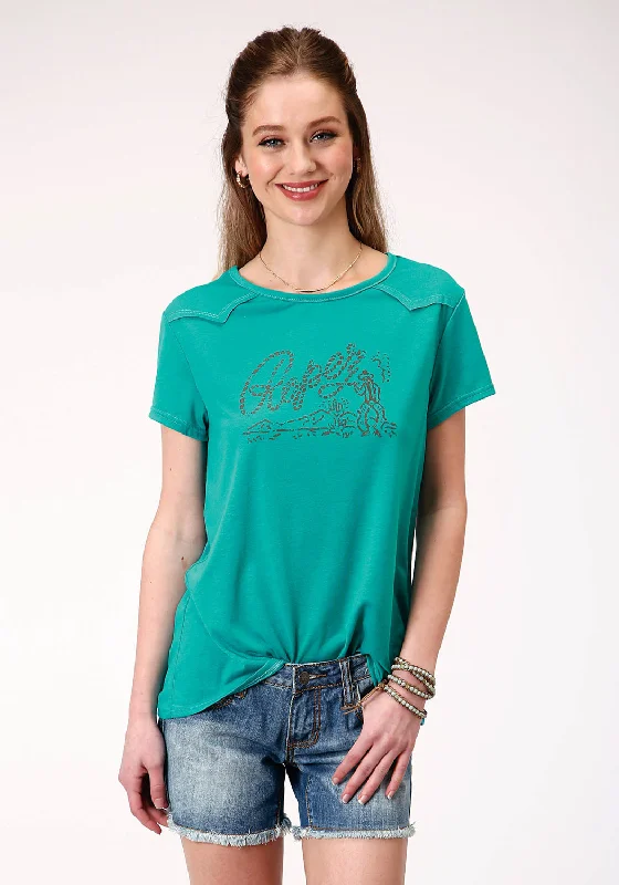 Roper Womens Turquoise Poly/Rayon Roping Cowboy S/S T-Shirt Business