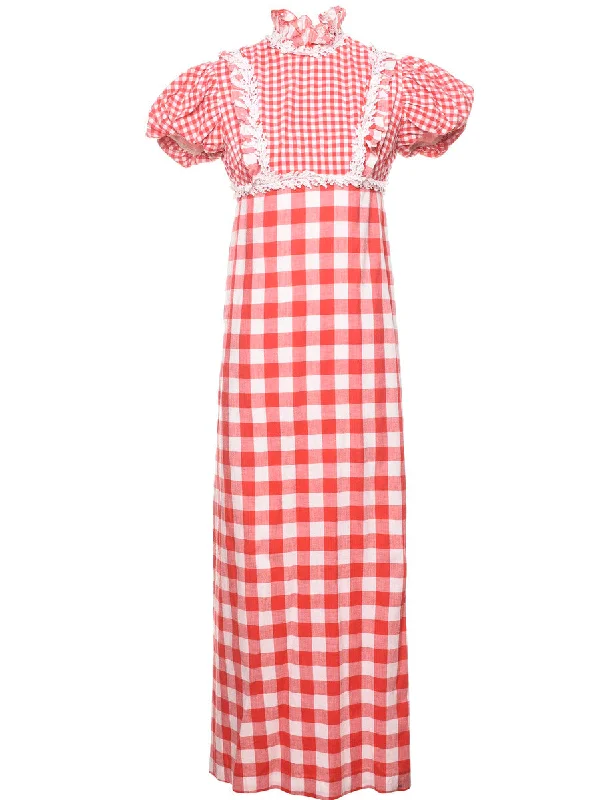 Checked Red & White 1970s Maxi Dress - XS Dynamic Women's Moto
