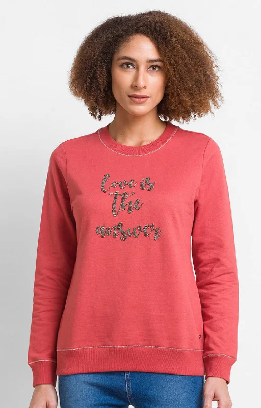 Spykar Burnt Orange Cotton Blend Full Sleeve Round Neck Sweatshirts For Women Confident Women's High - fashion