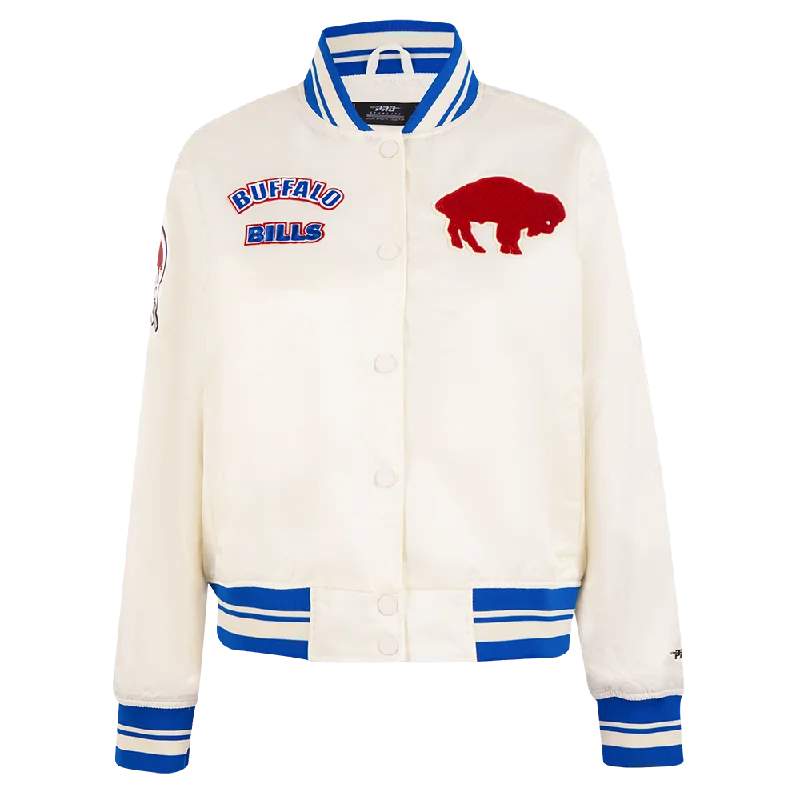 NFL BUFFALO BILLS RETRO CLASSIC WOMEN'S RIB SATIN JACKET (EGGSHELL/ ROYAL BLUE) Sleek Women's Metallic