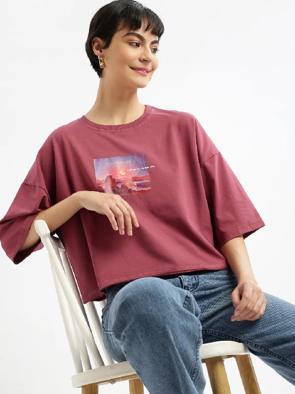 Women Graphic Mauve Boxy Crop T shirt Confident Women's Power