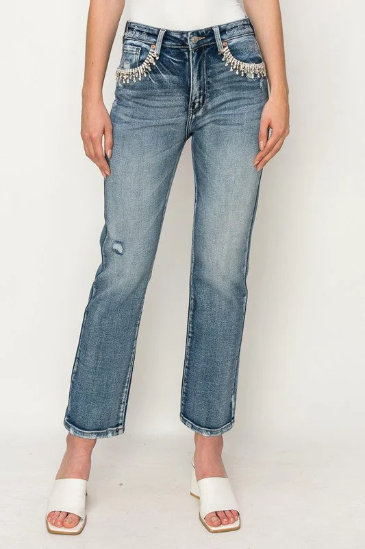 CRYSTAL EMBELLISHED CROP STRAIGHT JEANS Scandinavian