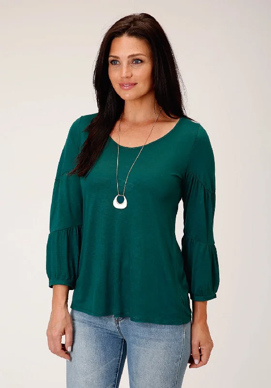 Stetson Womens Jade Scoop Jade 60% Polyester/40% Rayon 3/4 Sleeve S/S Blouse Relaxed Women's Stetson Womens Jade Scoop Jade 60% Polyester/40% Rayon 3/4 Sleeve S/S Blouse Relaxed Women's
